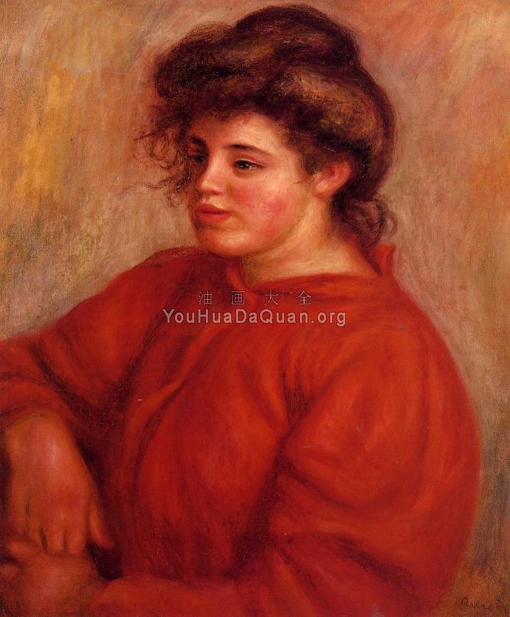 Woman in a Red Blouse - 皮埃尔·奥古斯特·雷诺阿